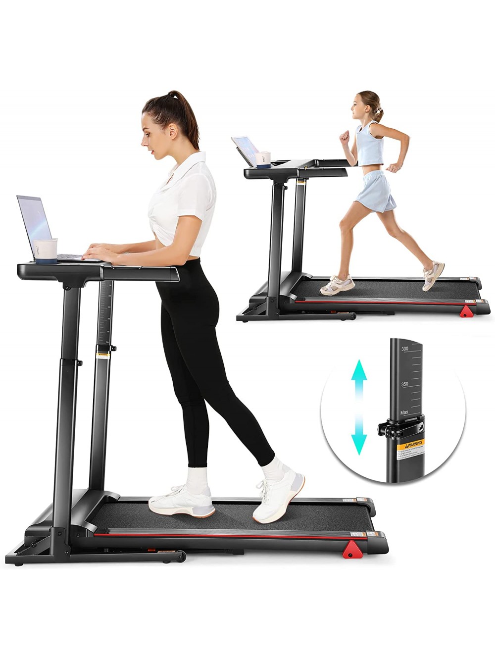 ADNOOM 300 LBS Capacity Treadmill with Desk — 2.5 HP Portable