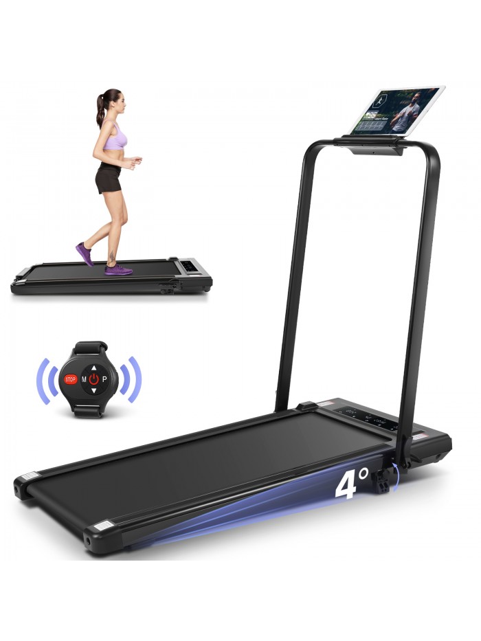 Simpfree 2 in 1 Under Desk Treadmill with Incline, Max 300lbs Capacity, Walking Pad/Compact Electric Treadmill for Home/Office with LED Touch Screen/Remote Watch |2s Folding Treadmill(Black)