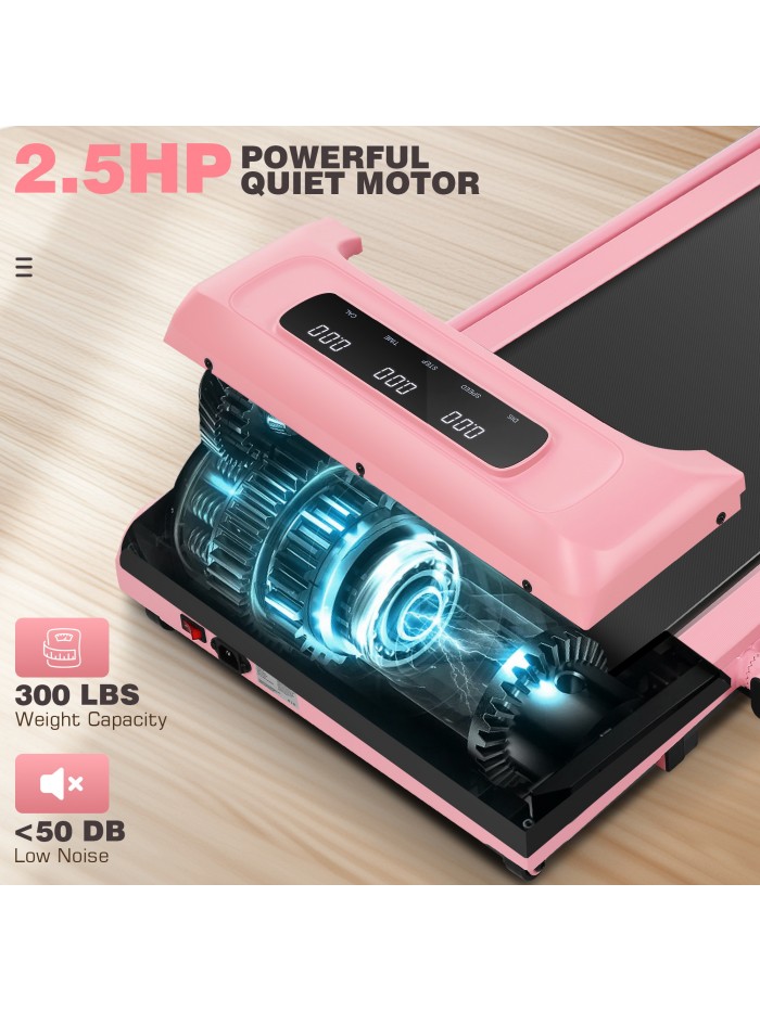 Simpfree 2 in 1 Walking Pad Treadmill with 8% Incline, 2.5HP Under Desk Treadmill with 2 Ways to Control for Home Office Fitness, Max 300lbs Capacity Pink