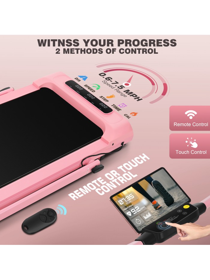 Simpfree 2 in 1 Walking Pad Treadmill with 8% Incline, 2.5HP Under Desk Treadmill with 2 Ways to Control for Home Office Fitness, Max 300lbs Capacity Pink