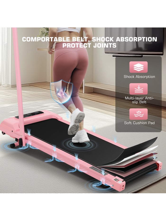 Simpfree 2 in 1 Walking Pad Treadmill with 8% Incline, 2.5HP Under Desk Treadmill with 2 Ways to Control for Home Office Fitness, Max 300lbs Capacity Pink